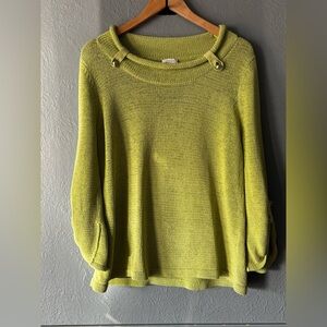 Chico’s Light Green Roll Neck Knit Sweater Button Detail | Size 2